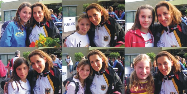 Fototermin mit einer Olympiasiegerin. Anna Dogonaze nahm sich viel Zeit für die sechs Gosenbacher Trampolinturnerinnen, denn jede sollte ihr eigenes Bild mit der Dritten der Weltmeisterschaften bekommen. Anna-Lena Betz (unten Mitte), Angelina Nies (unten rechts), Carina Hagedorn (oben rechts), Sara-Jasmin Debus (unten links), Jennifer Kringe (oben Mitte) und Katharina Hanke (oben links). Fototermin mit einer Olympiasiegerin. Anna Dogonaze nahm sich viel Zeit für die sechs Gosenbacher Trampolinturnerinnen, denn jede sollte ihr eigenes Bild mit der Dritten der Weltmeisterschaften bekommen. Anna-Lena Betz (unten Mitte), Angelina Nies (unten rechts), Carina Hagedorn (oben rechts), Sara-Jasmin Debus (unten links), Jennifer Kringe (oben Mitte) und Katharina Hanke (oben links).